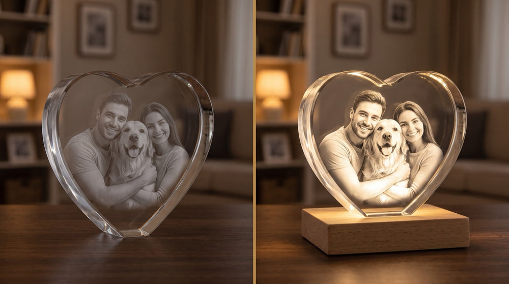 The same crystal with and without a light base